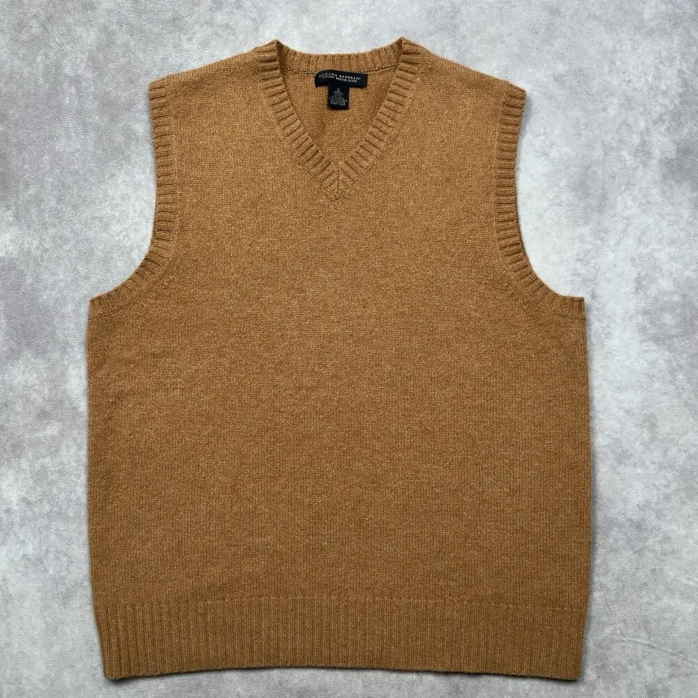 Vintage Banana Republic Wool Cashmere Angora Sweater Vest Mens Sz. S Camel Brown